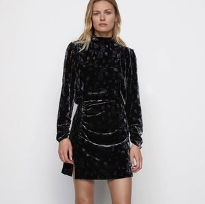 ZARA  printed velvet mini dress